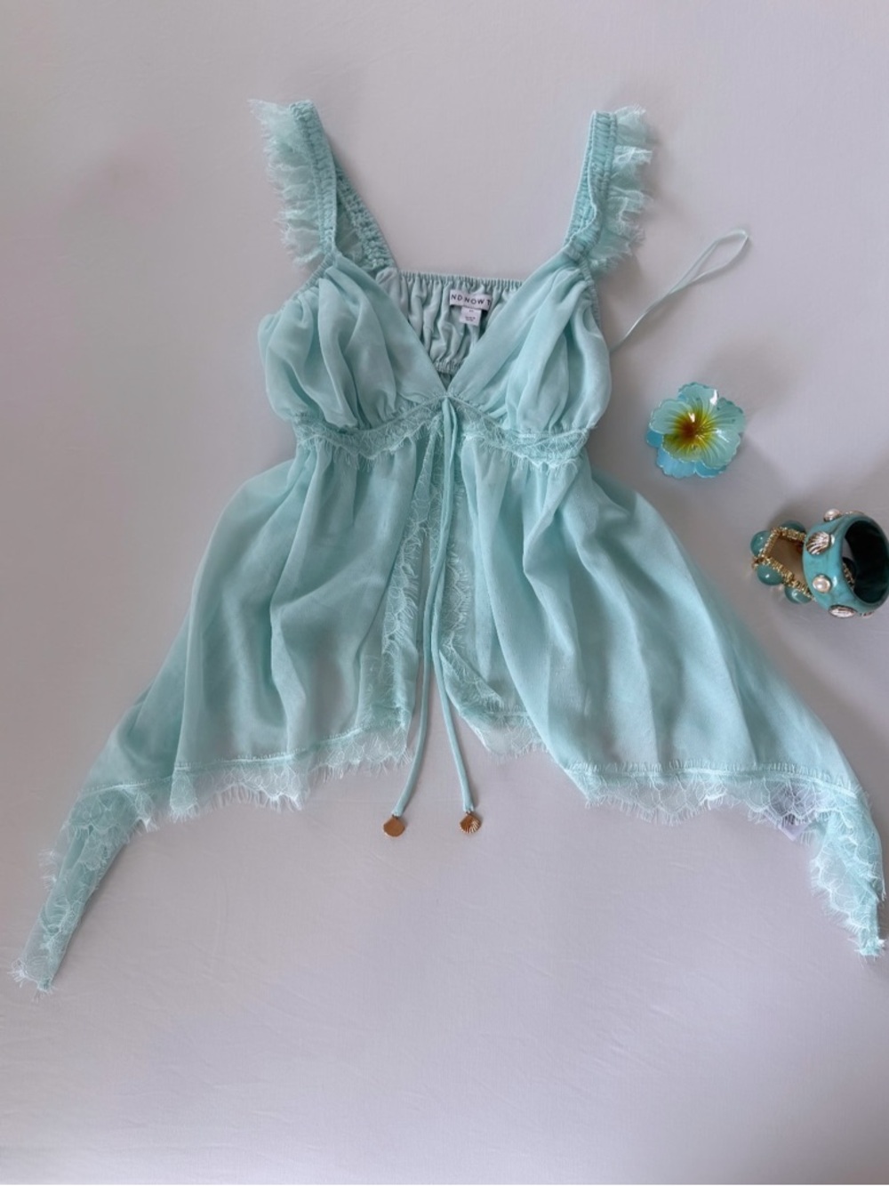 Sheer Mint Lace Babydoll Top